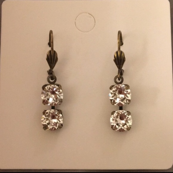 Antique Brass Crystal Drop Earrings - Picture 3 of 5